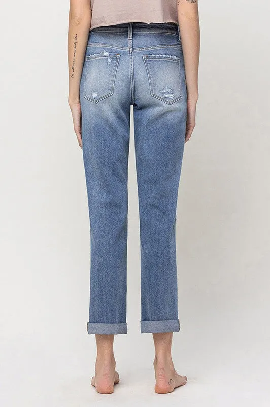 Mid Rise Faded Patch Boyfriend Jean 2